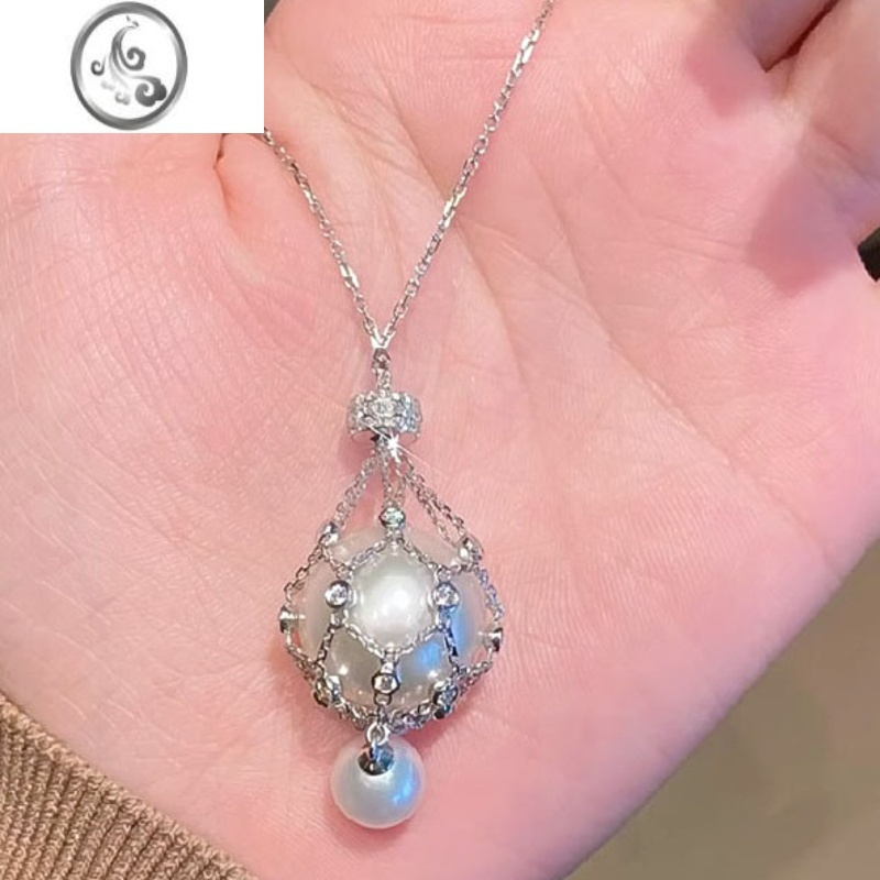 jimi网兜可打开珍珠吊坠项链女法式高颜值轻奢小众优雅气质锁骨链颈链