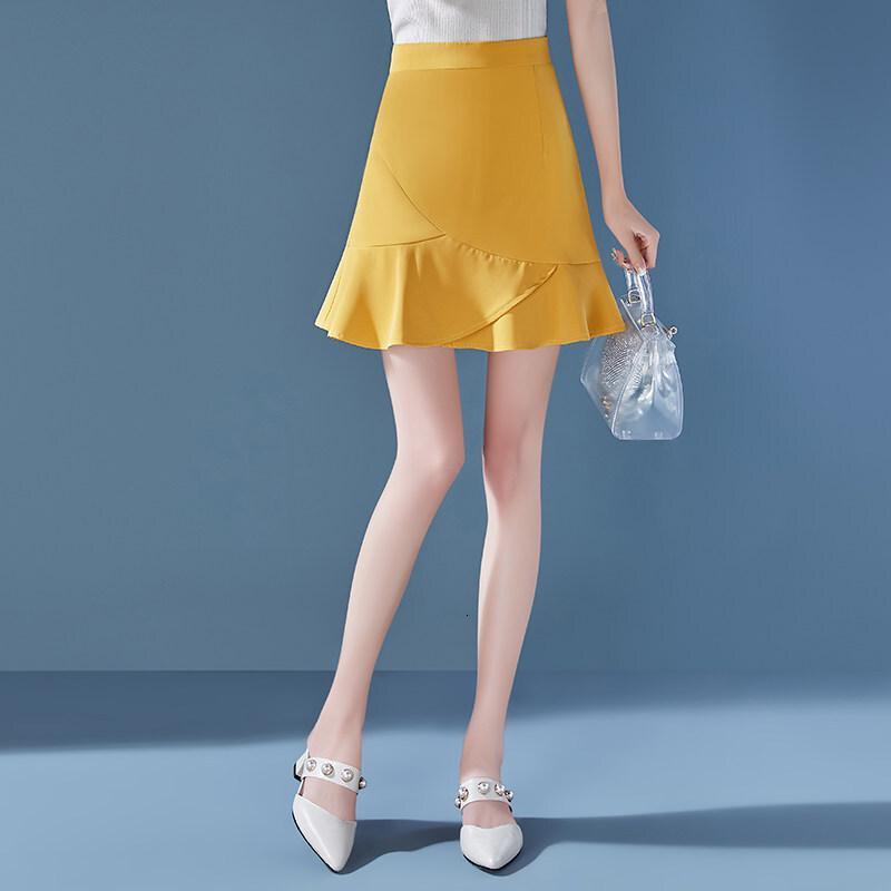 2018新款chic鱼尾裙女夏高腰荷叶边半身裙防走光百搭a字短裙女夏