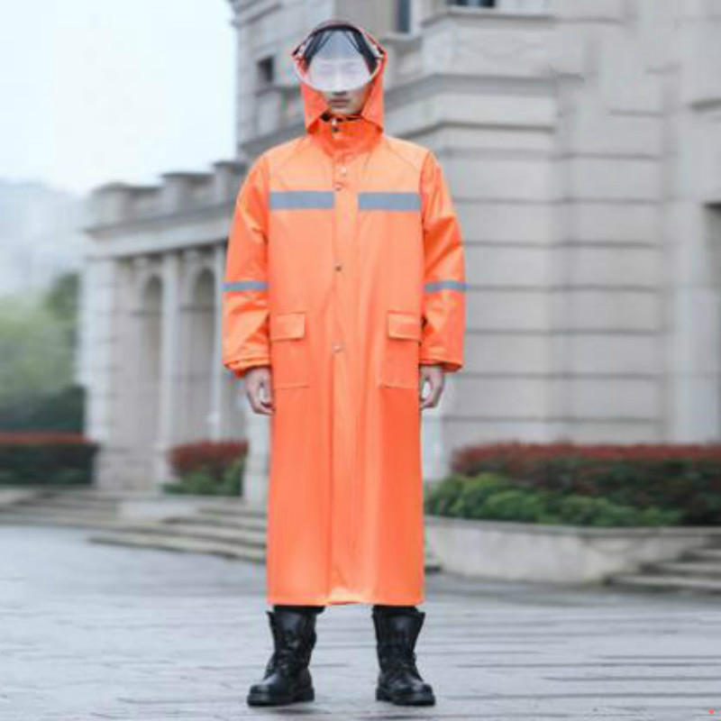 雨衣长款全身防暴雨男成人单件连体拉链款加长一体式防水雨披 桔色 单层+双帽檐