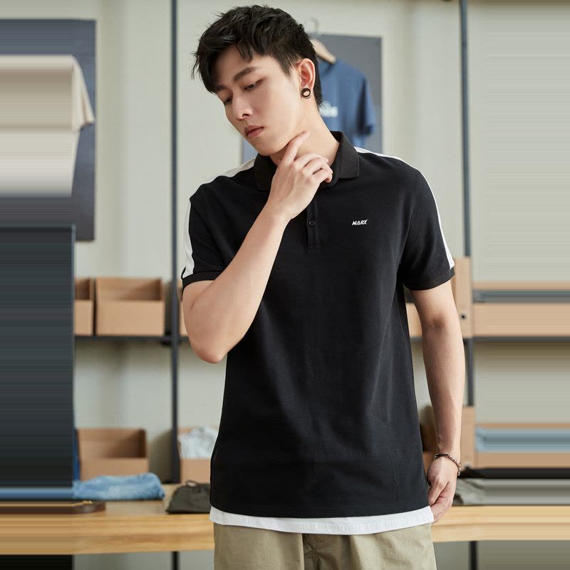 唐狮夏季新款拼接POLO衫男潮牌短袖原宿风ins翻领保罗衫港风图片