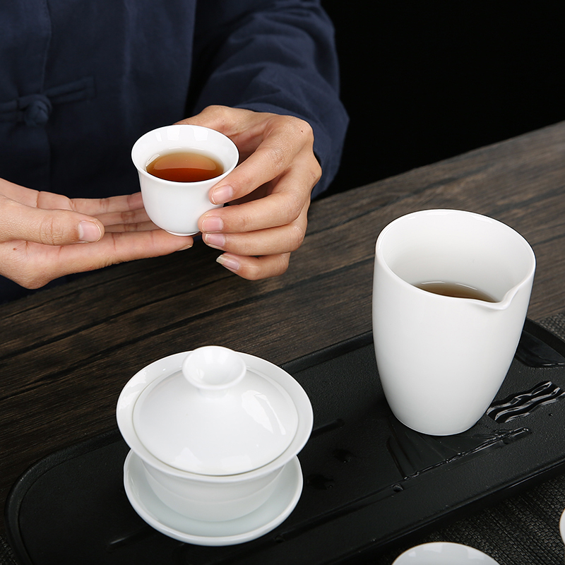 白瓷茶具套装简约盖碗茶杯茶烘焙精灵功夫茶具陶瓷泡茶碗logo定制批發礼 款式十