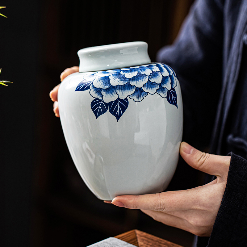 言艺 茶叶罐陶瓷大容量储茶罐国色天香系列功夫茶具 物圆罐
