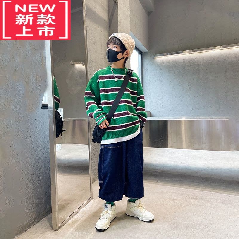 可莉允男童毛衣秋冬款2022新款洋气儿童冬装加绒加厚冬季男孩针织衫套头图片