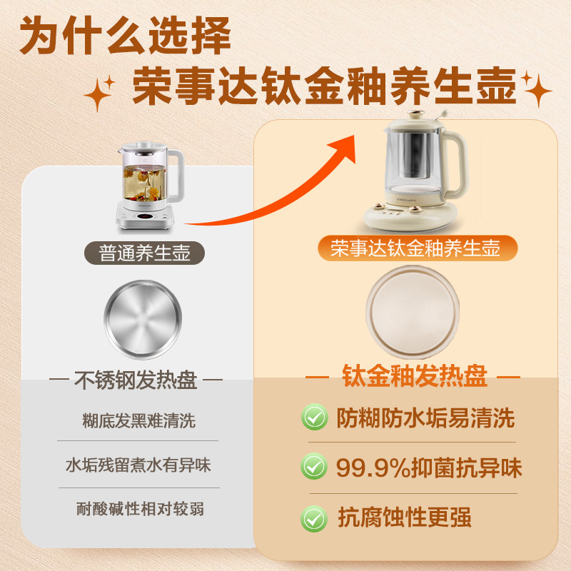 荣事达(Royalstar)养生壶办公室多功能煮茶壶烧水壶1.5L玻璃恒温壶花茶壶电水壶煮茶器加大滤网 YSH1585D
