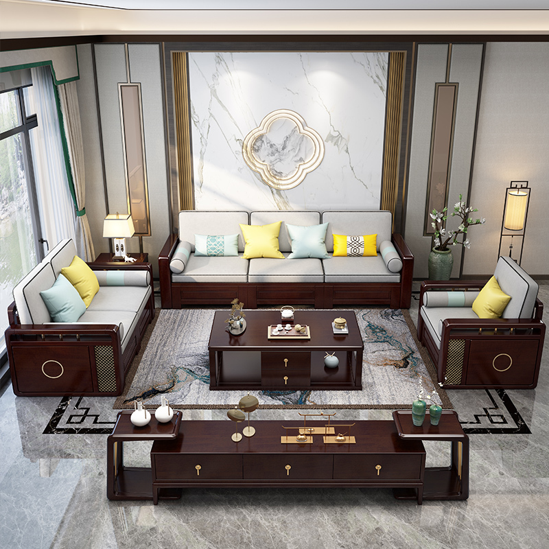 新中式冬夏两用全实木沙发现代简约轻奢客厅禅意中式家具沙发组合