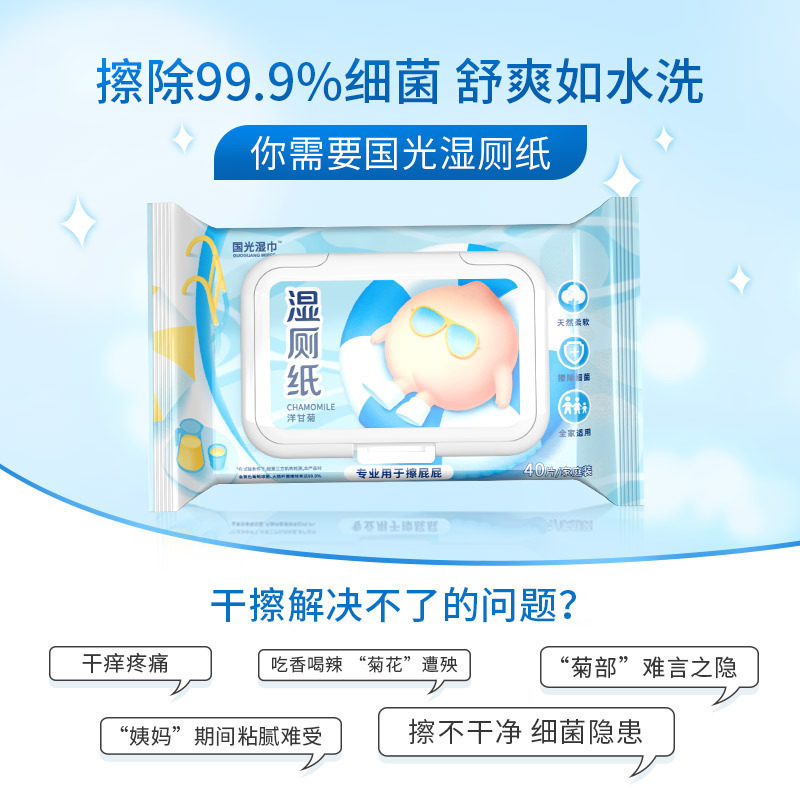 国光湿厕纸40片*5家庭实惠装私处卫生清洁擦屁股湿巾厕所如厕便携湿纸巾