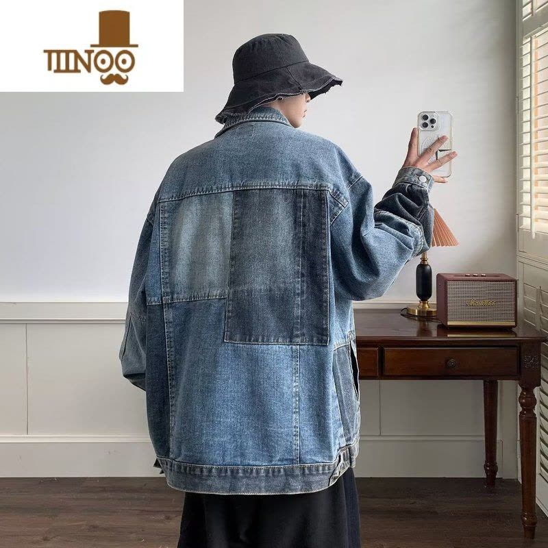 YANXU小众设计感撞色水洗做旧牛仔外套潮牌美式hiphop宽松情侣夹克图片