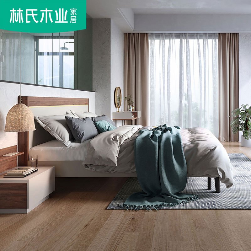 林氏木业现代简约风板式18米双人床卧室家具时尚组合床ij1a