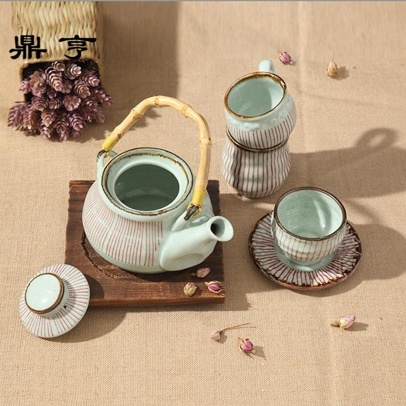 鼎亨日韩创意陶瓷茶具茶壶套装日式田园风手提茶壶凉水壶