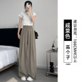 冰丝阔腿裤女裤子2026新款夏季薄款垂感直筒休闲裤宽松慵懒山本裤 M【111-115斤】 咸菜绿-高个子