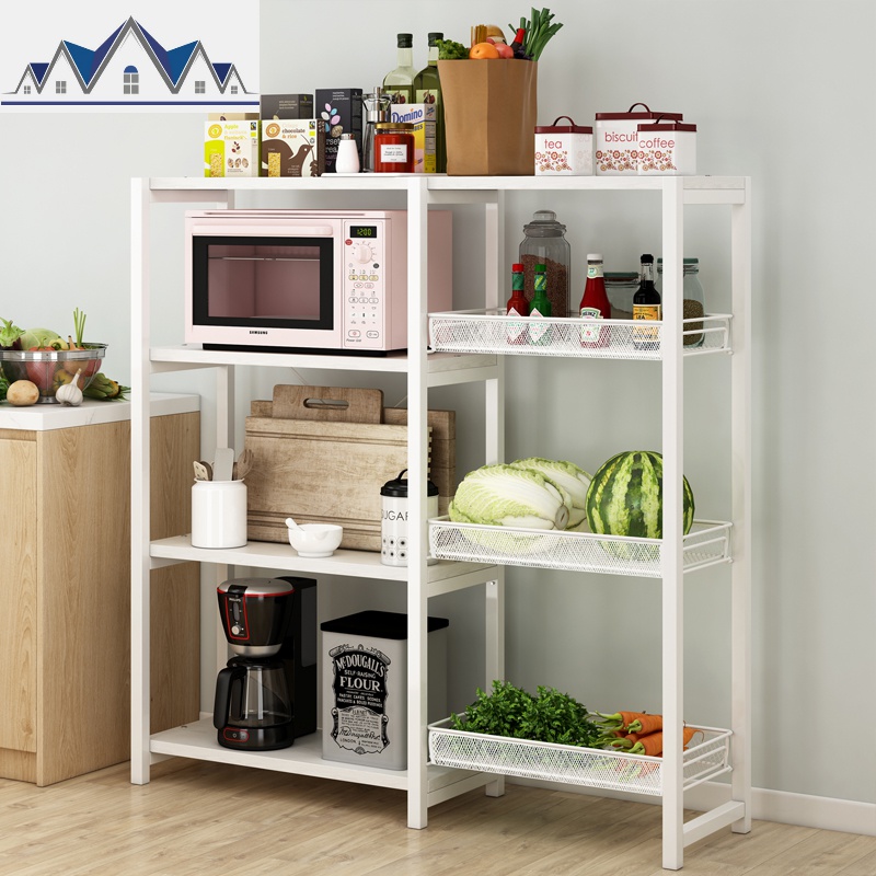 厨房置物架落地多层果蔬菜架3层多功能放碗盘子储物微波炉收纳架_2_949高清大图