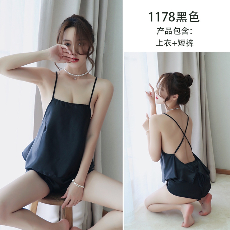 长夜漫漫情趣内衣女性感露背系带透明诱惑睡裙吊带露背舒适贴身1178 黑色 均码(80-140斤)
