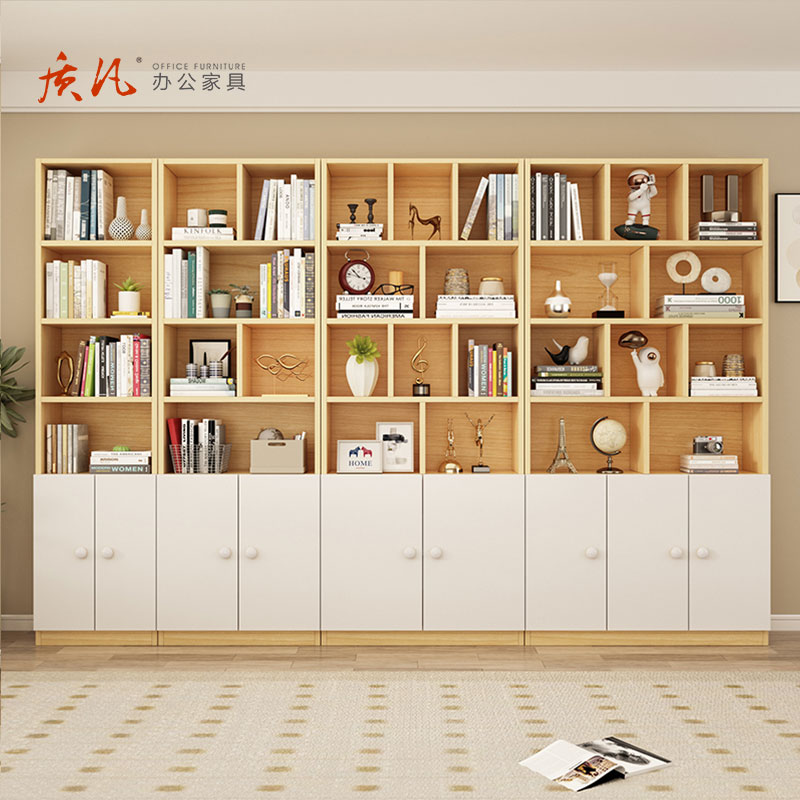 质凡全实木书架带门书柜落地置物架储物柜整墙展示柜 1200*240*2100mm高清大图