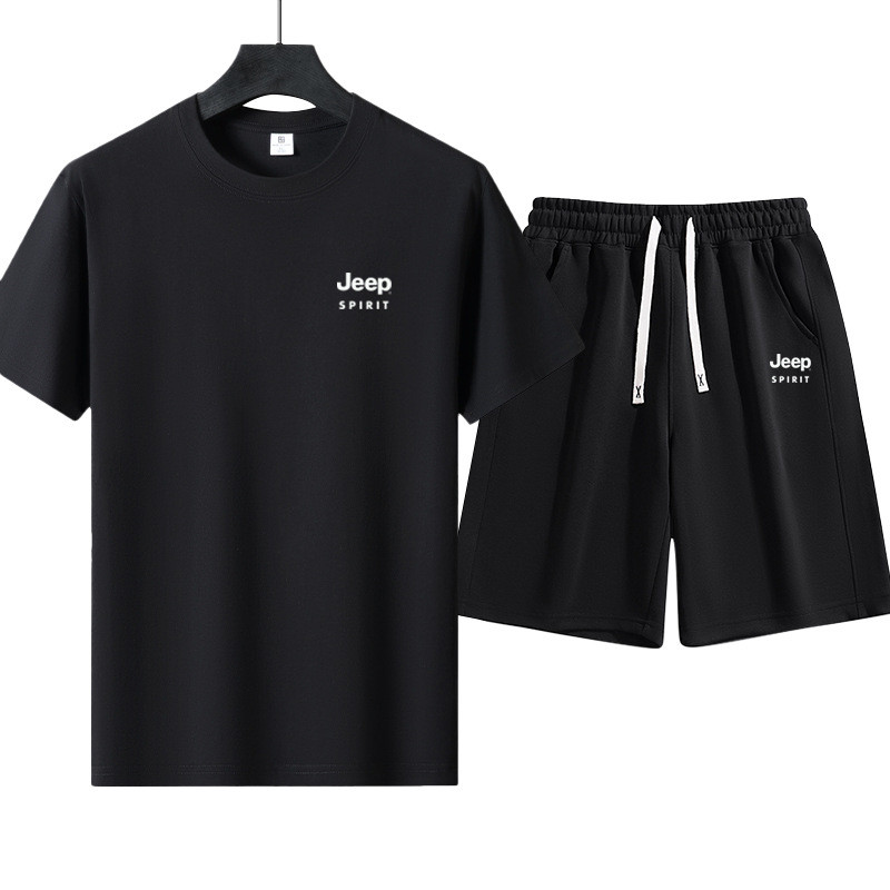 JEEP SPIRIT夏季薄款套装男短袖T恤宽松运动休闲短裤两件套