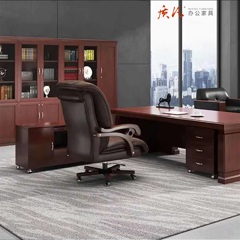 质凡办公家具老板桌大班台经理主管桌油漆实木贴皮办公桌