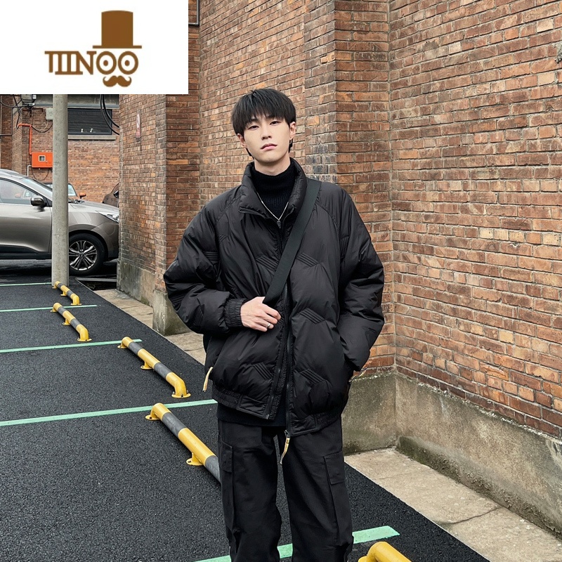 YANXUCLXR2023冬季纯色加厚立领棉衣男宽松百搭棉袄休闲羽绒服棉服外套高清大图