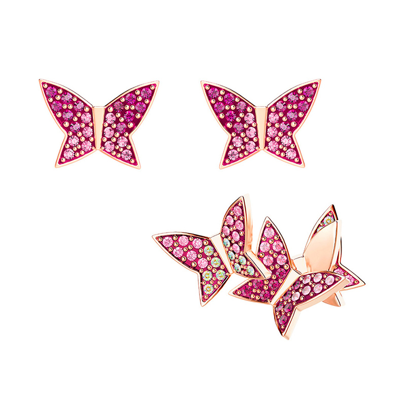 [直营]施华洛世奇(Swarovski) 人造水晶 蝴蝶穿孔耳环 欧美风格 送恋人 女士耳饰