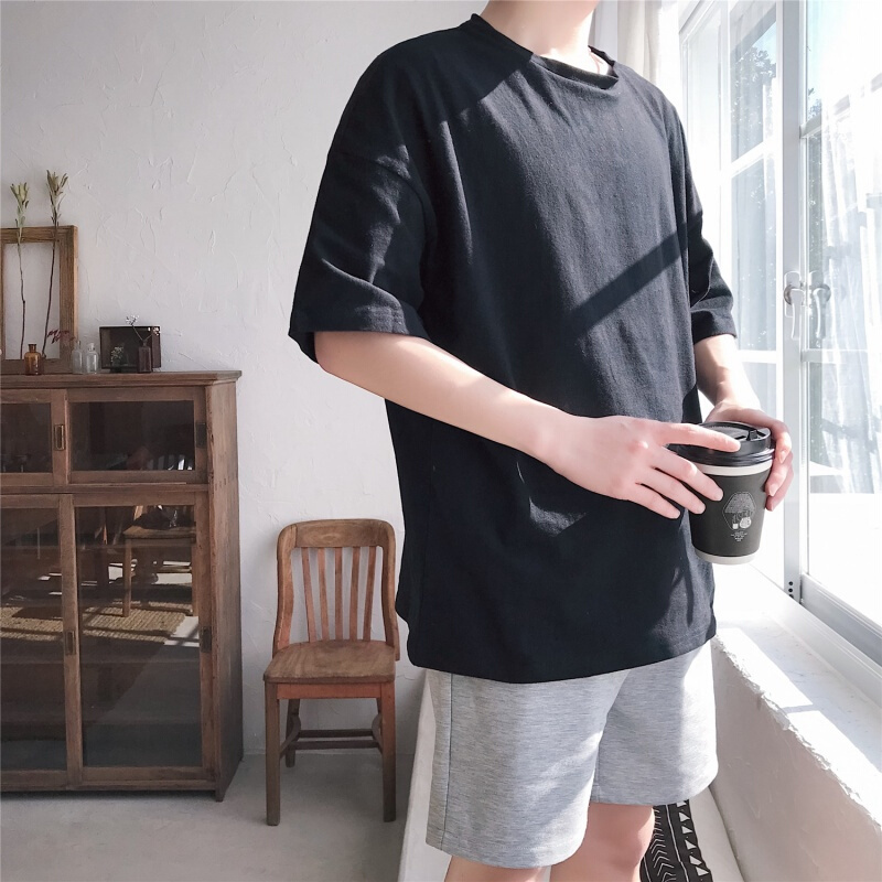 2018夏季短袖男士T恤半袖衣服夏装情侣上衣黑色