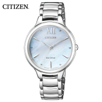 西铁城(CITIZEN)手表女日本 光动能不锈钢带休闲优雅睿智女表 蓝盘钢带休闲女表EM0550-83N