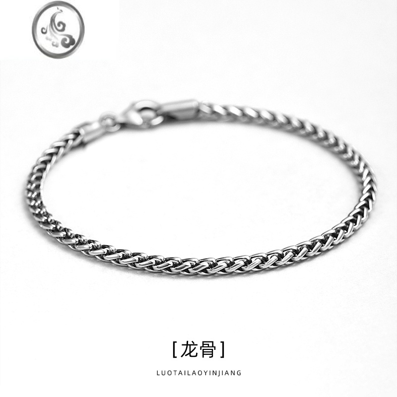 JiMi925银龙骨手链男士款复古小众简单大方痞帅男生手饰品