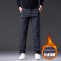 高端休闲裤男士秋冬新款商务保暖加厚长裤宽松直筒加绒裤子男 28 JR823黑色-加绒款