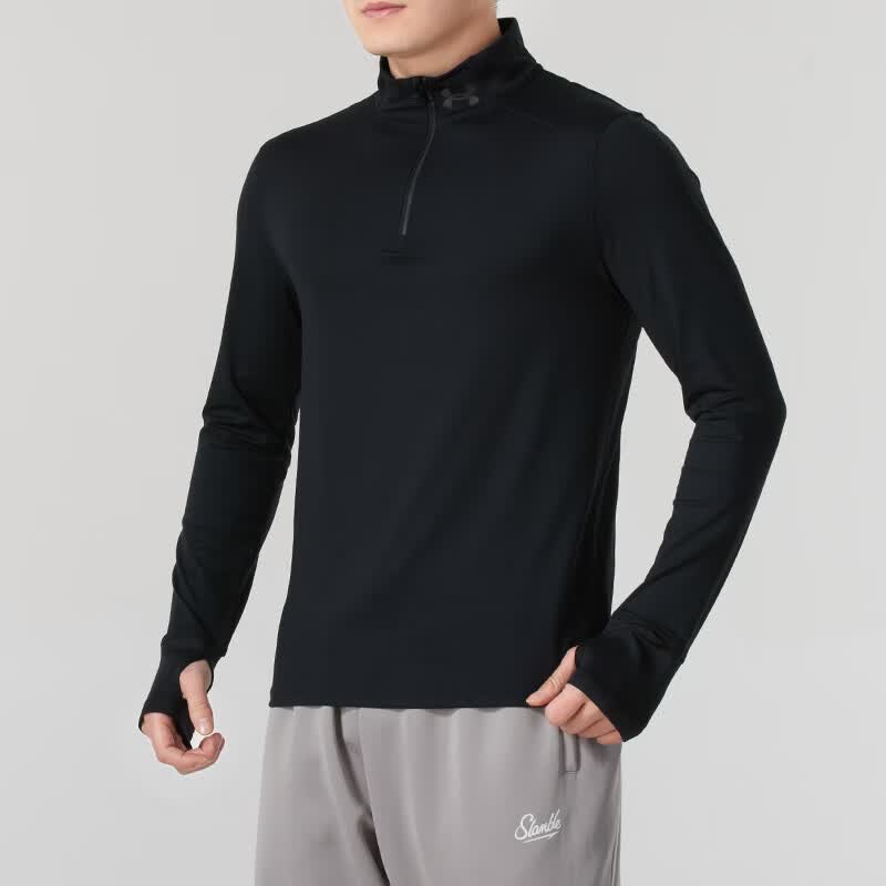 安德玛（Under Armour）男装新款跑步长袖T恤半开襟修身透气快干健身训练运动服1379288-001 ZP高清大图