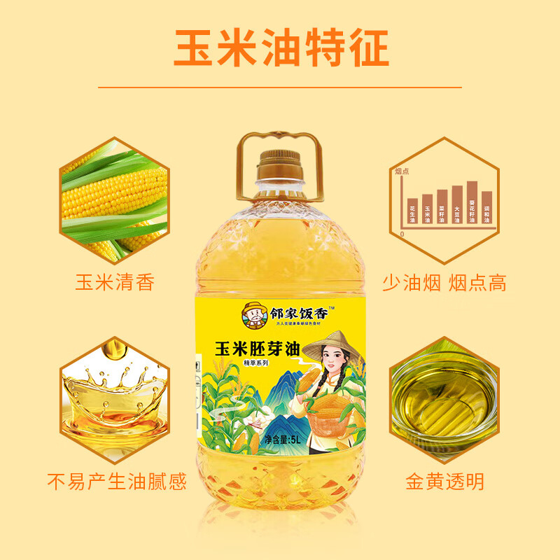 邻家饭香玉米胚芽油精粹系列食用油非转基因物理压榨5L*1桶YF156高清大图