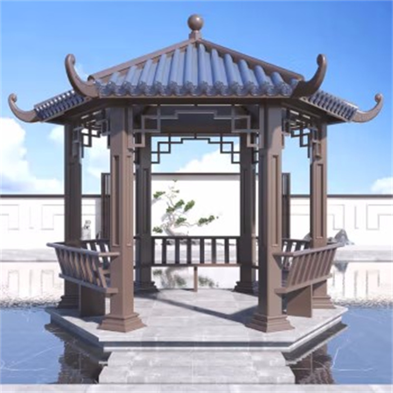 环杰铝合金凉亭hj-1610现代新中式户外休闲景观亭子顶对角3.8米六角亭
