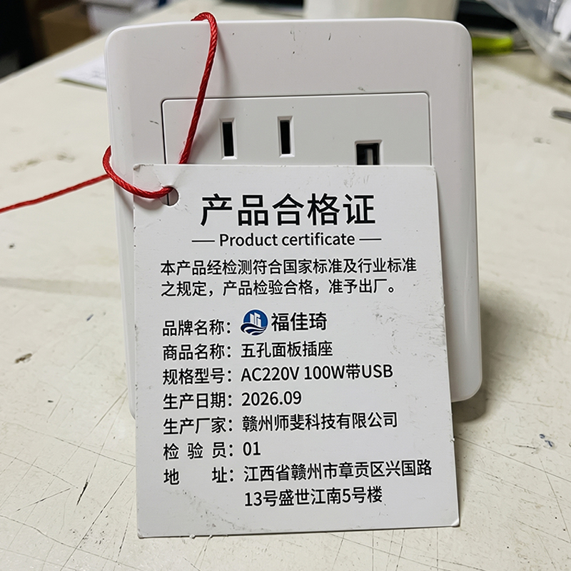 福佳琦 五孔面板插座 AC220V 100W带USB/个高清大图