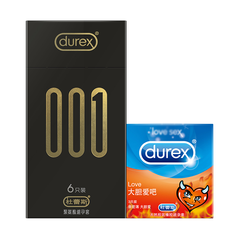 杜蕾斯(Durex) 聚氨酯避孕套 001系列 6只装+Love3只 超薄款 安全套套 男用成人情趣计生用品byt