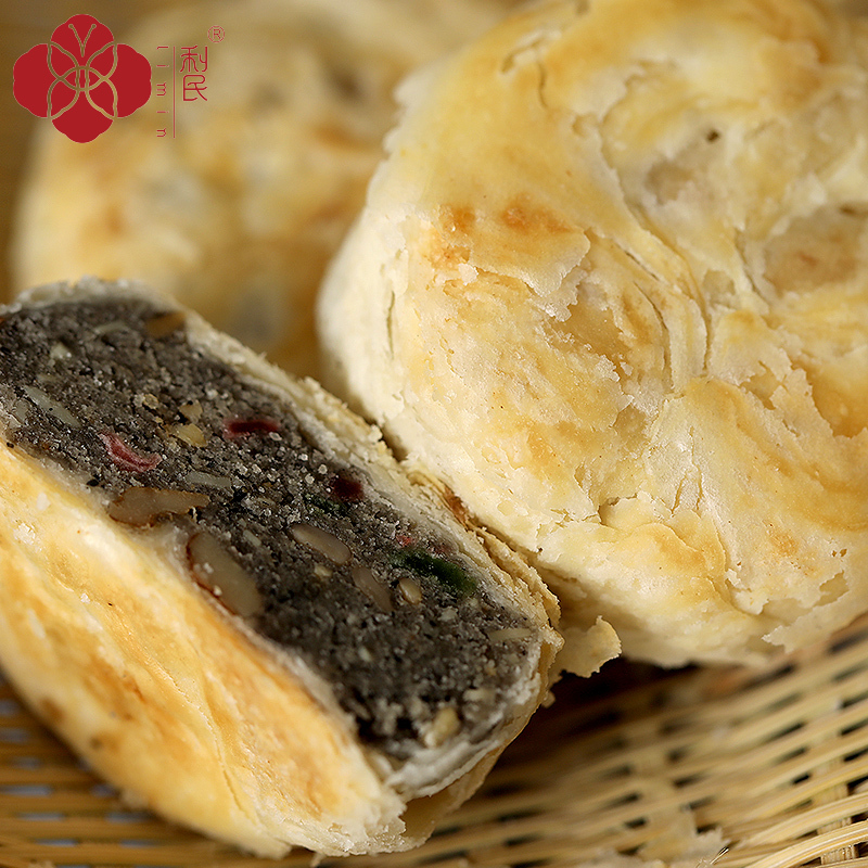 利民食品 老式苏月月饼酥皮黑芝麻百果五仁椒盐口味360g(8个)