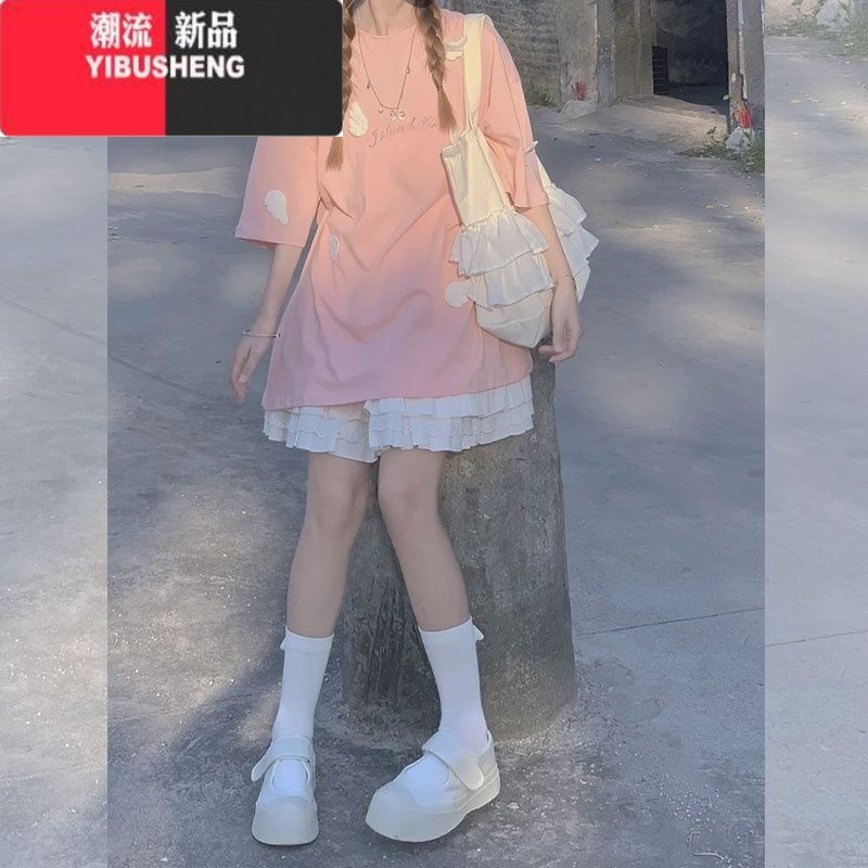 YIBUSHENG连衣裙少女2024季大童网红套装初高中学生甜美短袖T短裙两件套