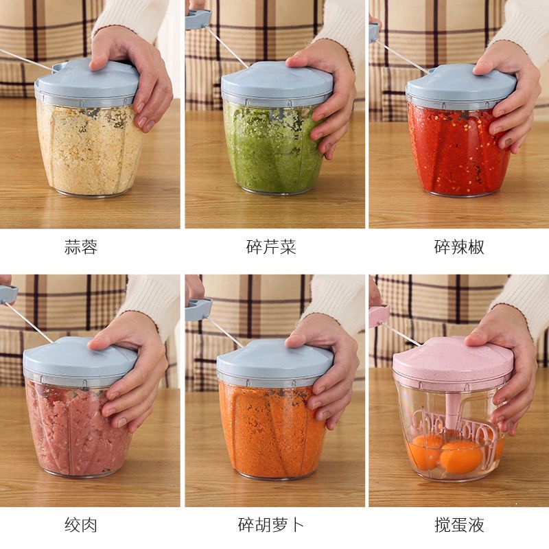 手动绞肉机家用厨房手动绞菜搅菜搅多功能切菜器蒜泥器绞馅神器 粉色500ml
