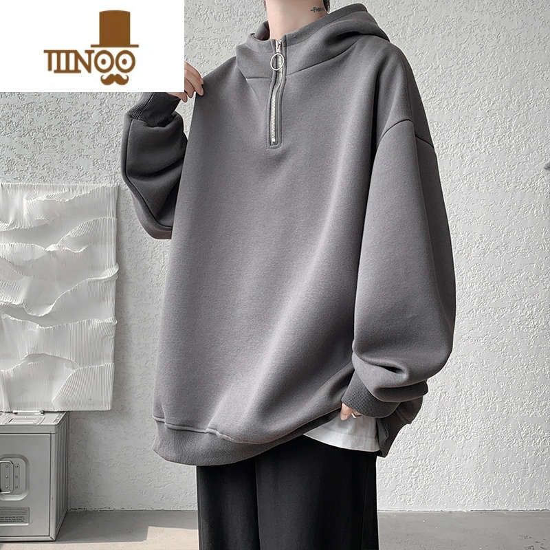 YANXU540g半拉链卫衣男加绒潮牌硬挺连帽外套over外连0加高清大图