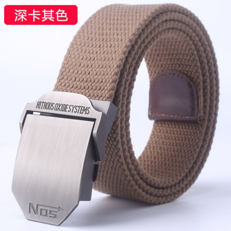 家柏饰(CORATED)帆布腰带男士平滑自动扣皮带学生大码裤带加长军训青年休闲布带潮 NO5深卡其色110cm