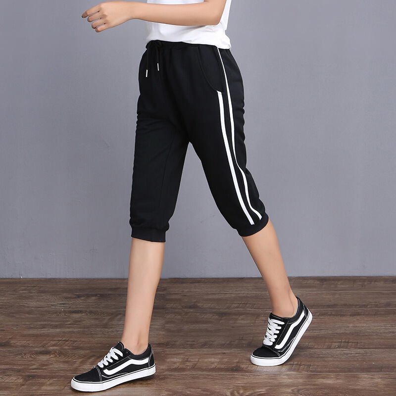 运动七分裤女夏新款韩版宽松薄款7分中裤休闲哈伦短裤视频