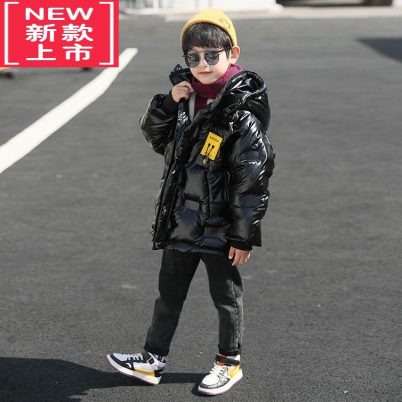 可莉允男童加绒加厚棉服冬款2022新款儿童冬季亮皮棉衣中大童休闲外套潮图片