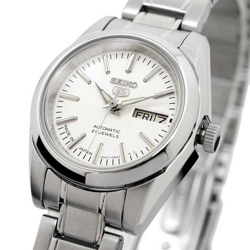 全球购seiko/精工手表 日本原装进口seiko5号系列商务休闲白盘钢带