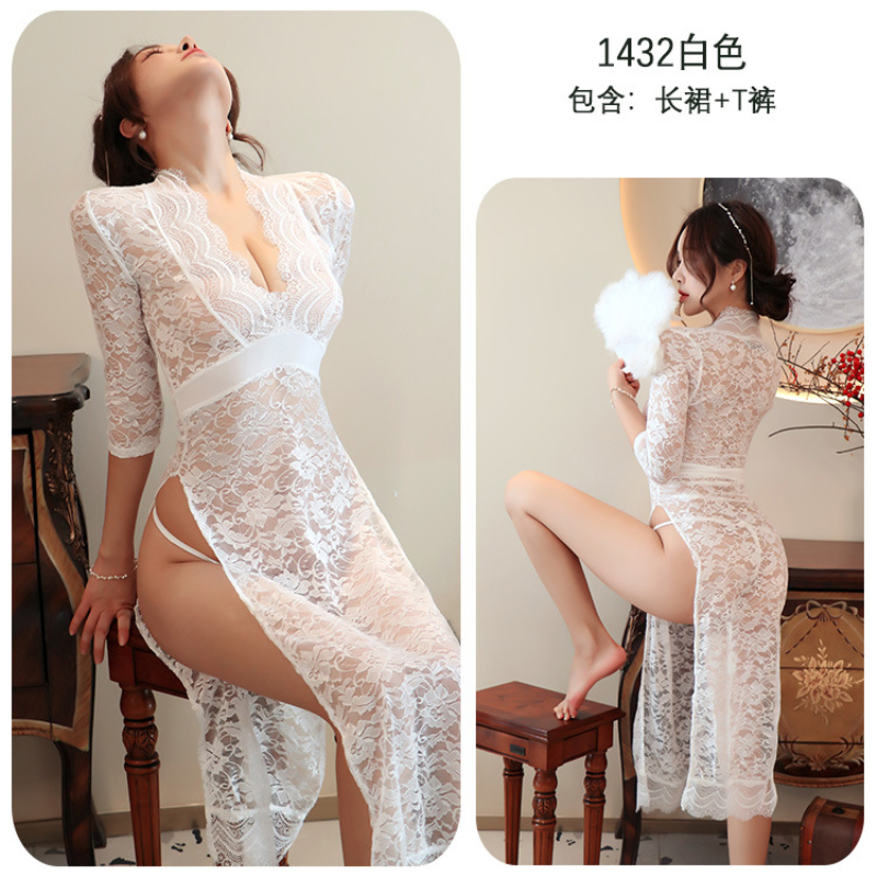 长夜漫漫情趣内衣性感女蕾丝睡衣激情透视装火辣开叉制服诱惑1432 黑色 均码(80-130斤)