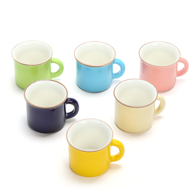 《陶瓷小茶杯带手柄功夫茶杯茶具高温色釉整套杯子单杯仿搪瓷迷你杯 