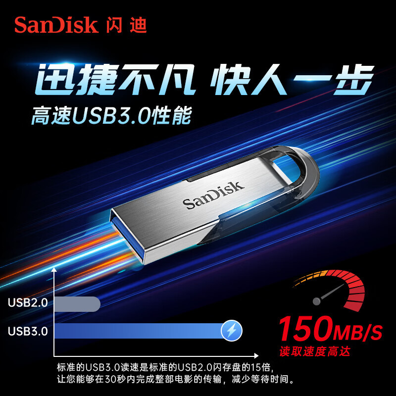 闪迪 (SanDisk) 64GB U盘 CZ73 安全加密 高速读写 学习办公投标 电脑车载 金属优盘 USB3.0