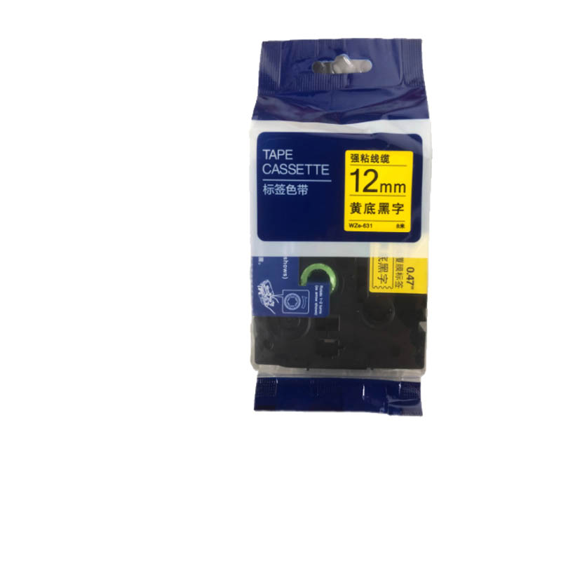 爱墨 标签带适用兄弟标签机色带适用E100B系列WZe-631 8米 黄底黑字 12mm高清大图