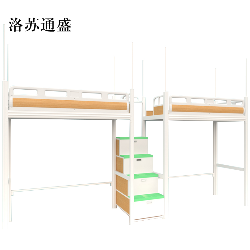 洛苏通盛中上走梯铁床宿舍寝室二人位高架床4600*900*2100mmB款[工厂现做 7天内发货]高清大图