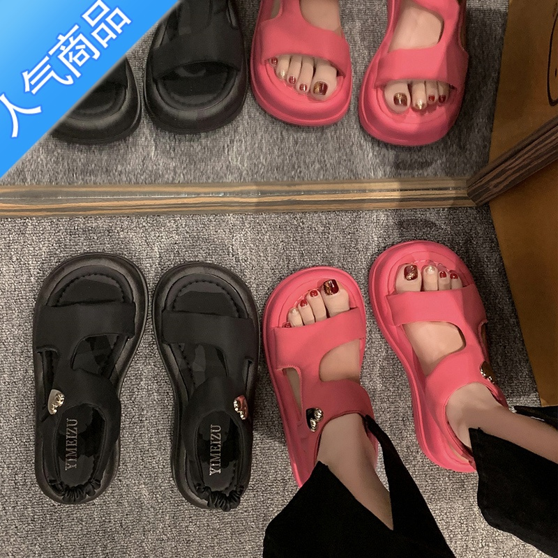 SUNTEK复古气质韩系凉鞋女2022年夏季新款百搭女款配裙子厚底罗马沙滩鞋