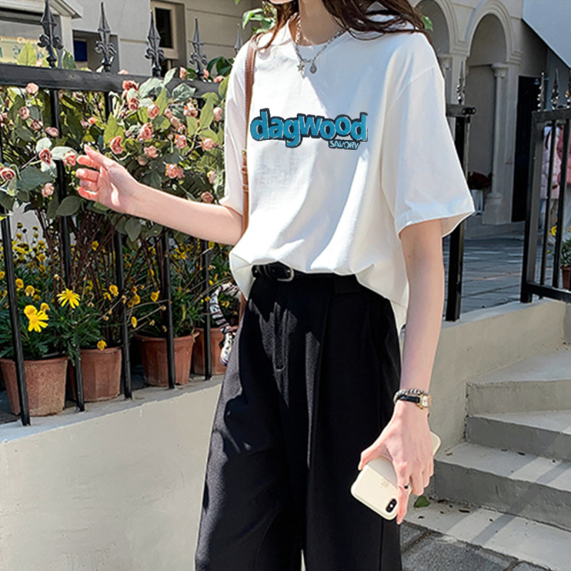 [1.5折价43元]唐狮夏季短袖t恤女韩版休闲简约字母半袖潮牌纯棉百搭潮