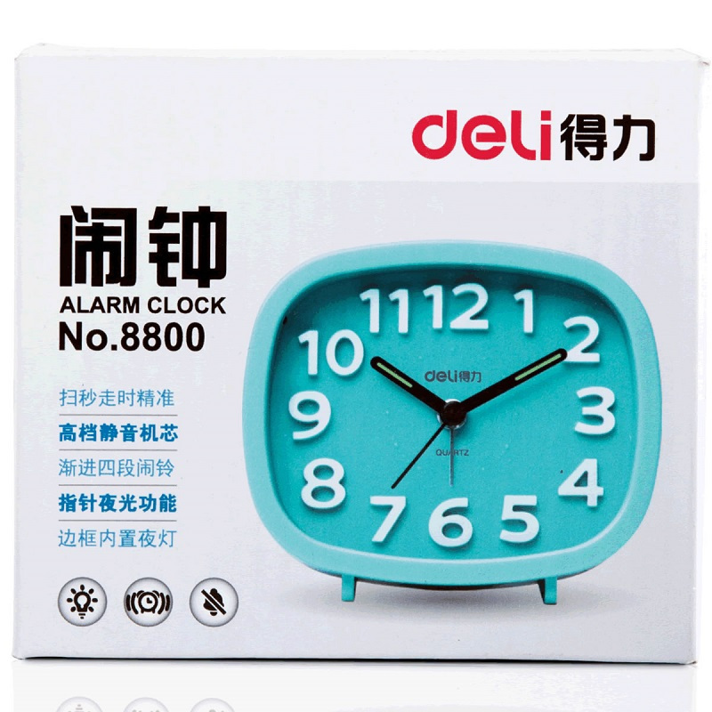 得力(deli) 8800椭圆形闹钟静音走秒 颜色随机104*40*90mm(七包服务)