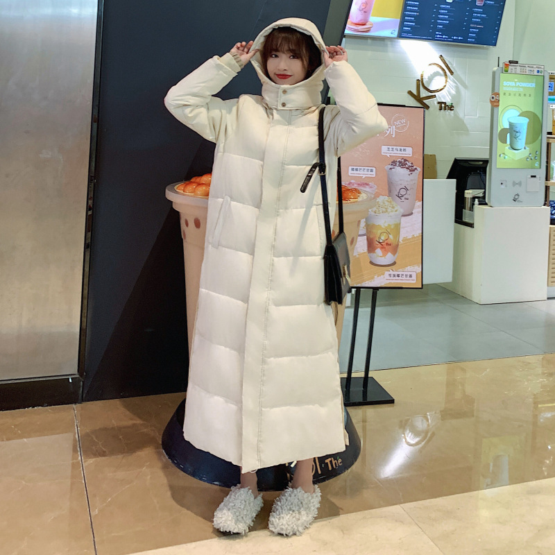 2024冬新款韩版超长款棉服女宽松过膝到脚踝加厚羽绒棉衣连帽外套