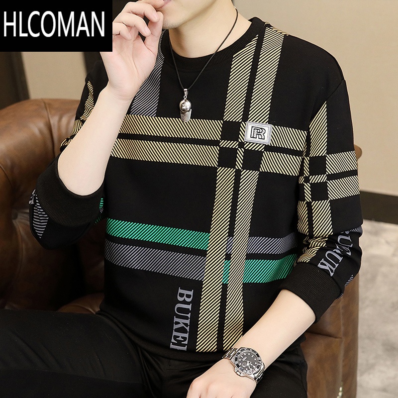 HLCOMAN男士卫衣2024秋季新款长袖T恤加绒款衣服冬潮流秋衣打底衫男