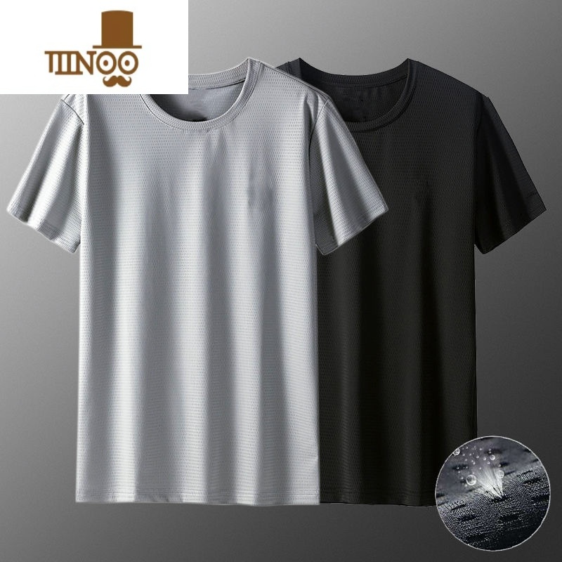 YANXU短袖男款t恤夏季冰丝速干健身上衣服薄款宽松篮球训练汗衫体恤衫 XL建议115-130斤 灰色+黑色两件装