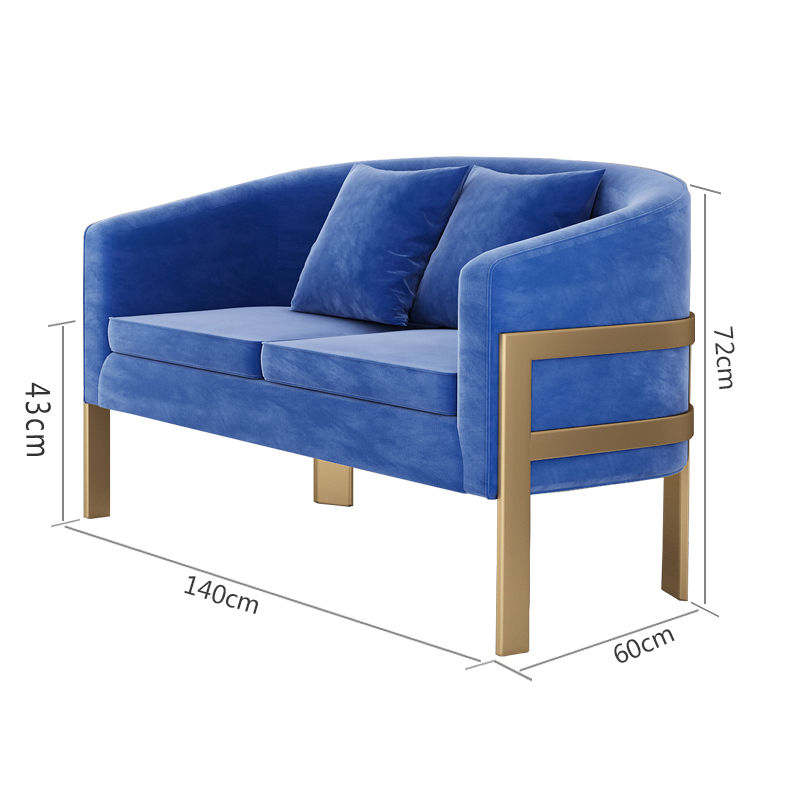 三金鑫 现代简约轻奢铁艺单人设计师沙发椅北欧休闲会客接待洽谈桌 双人位宝石蓝140X60X72CM